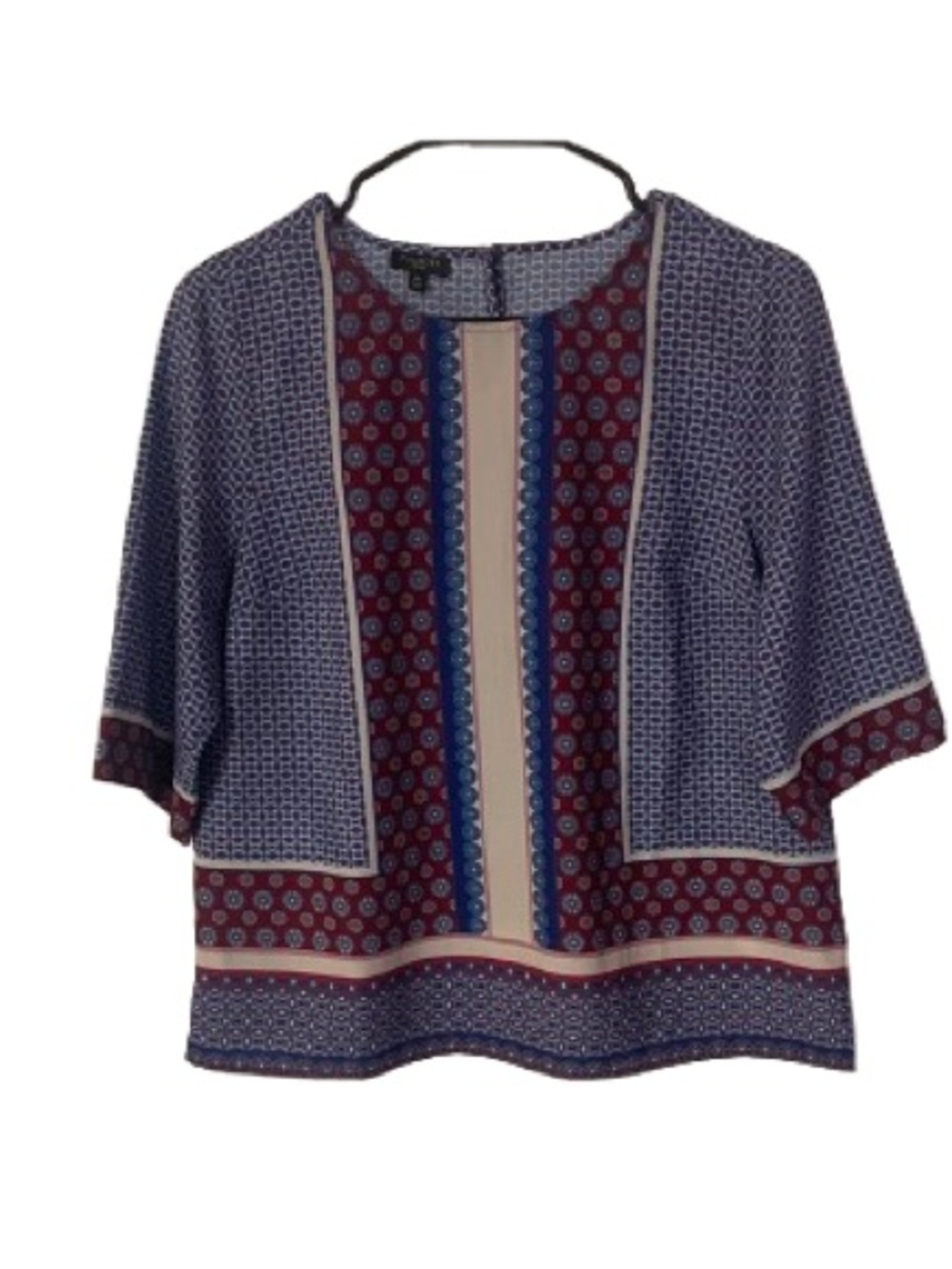 Talbots Colorblock Blouse Geometric, Elbow length Sleeves-Petite Medium